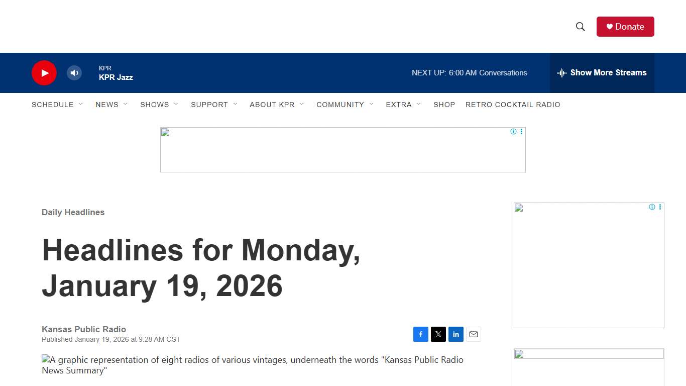 Headlines for Monday, January 19, 2026