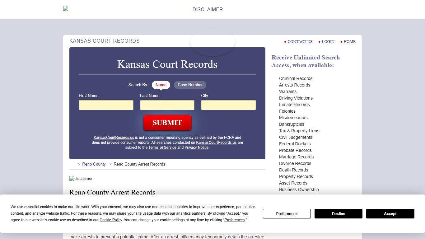 Reno County Arrest Records KansasCourtRecords.us